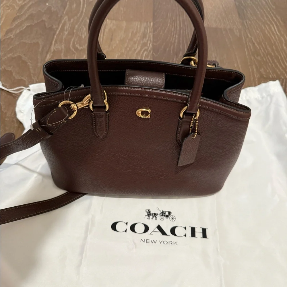 Coach Dark Brown Pebbled Leather Satchel with Gold Accent